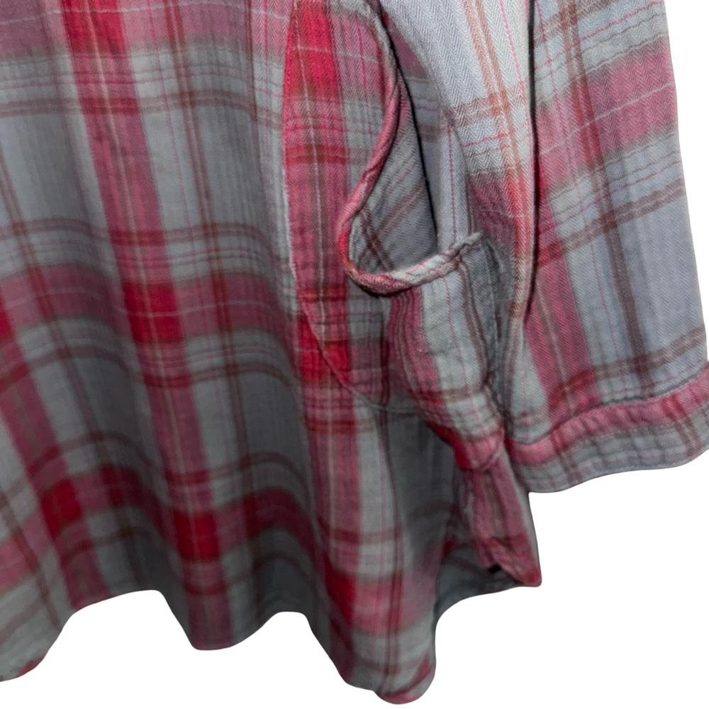 CP Shades Grey Red Plaid Flannel Tunic Top V-Neck Pockets Herringbone L - Picture 3 of 8
